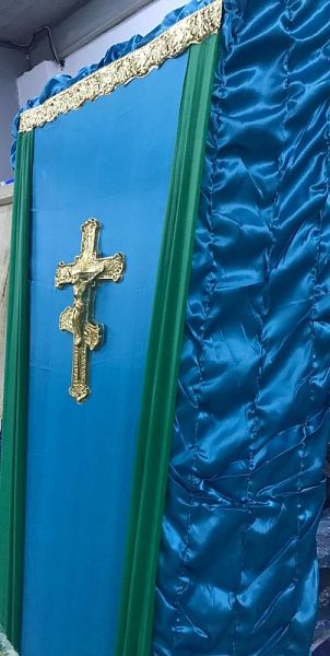 Гроб атлас жатка (с постелью) голубой РЦ &amp;quot;Небеса&amp;quot;