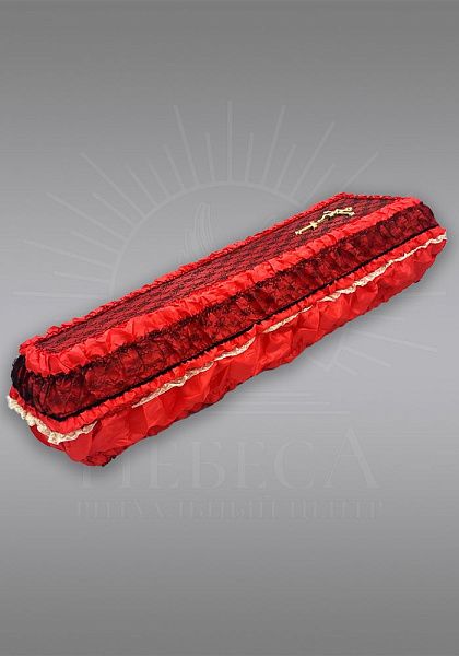 Гроб  атлас жатка (с постелью) красный РЦ &amp;quot;Небеса&amp;quot;